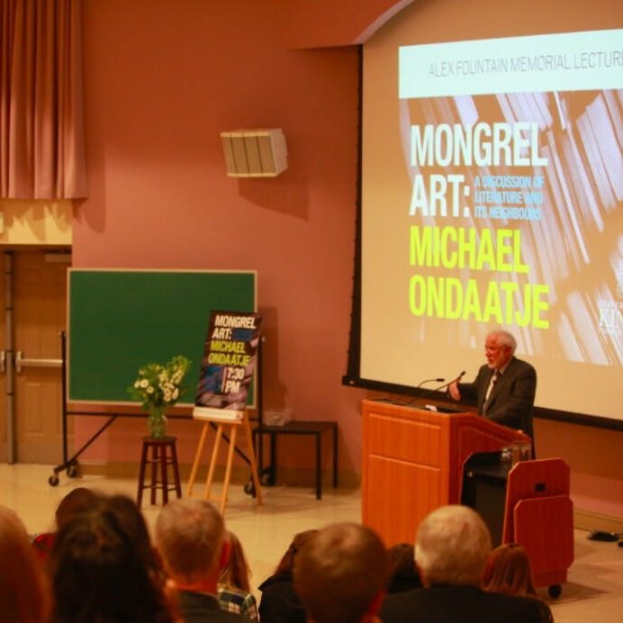 Ondaatje before a crowd on earnest listeners (Photo by Kerry Delorey)