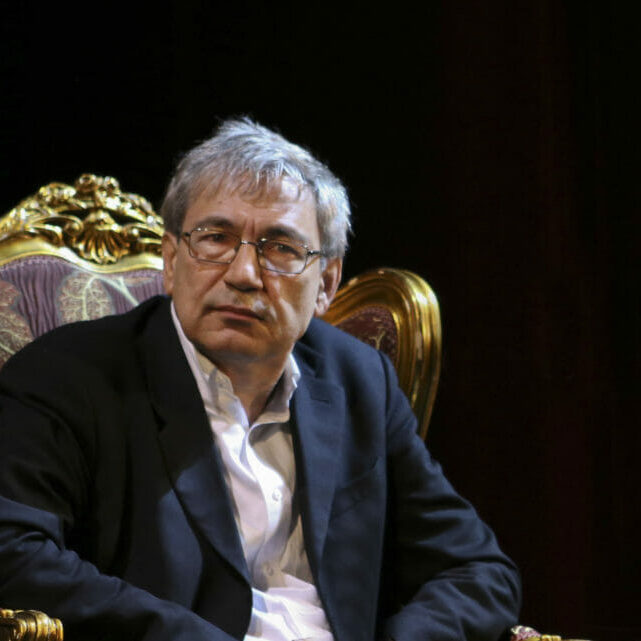 In this image: midshot of Orhan Pamuk.