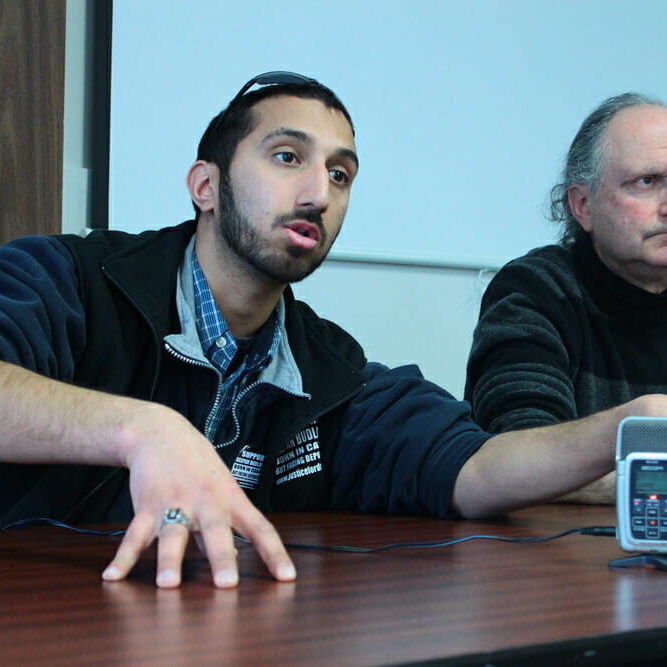 Budlakoti and Halifax lawyer Lee Cohen answer questions at Dal. (Photo by Sima Sarah Zerehi)