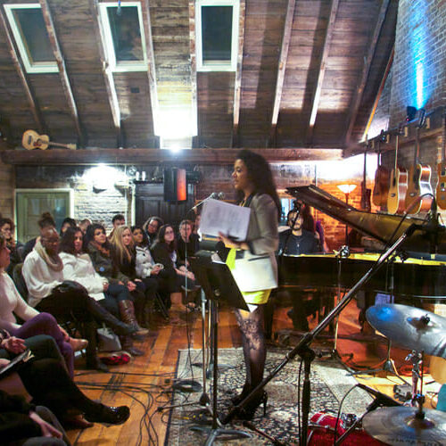 A poet keeps the audience rapt on a Saturday night (Adele van Wyk photo)