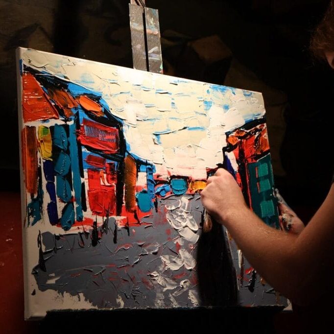 Artist Kris Rudic (@artofkristof) competes at Art Battle at The Marquee Ballroom in Halifax, Nova Scotia on Thursday, Nov. 7, 2024.  Image by V. Patterson