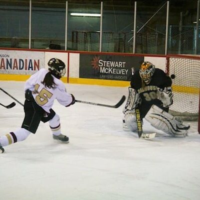 Chelsea King scores her goal for the Mounties in the first period. Photo by Adele Van Wyk.